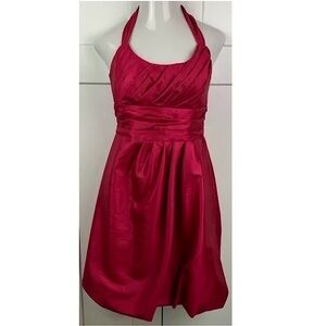 DAVID’S BRIDAL Halter Pleated Sleeveless Empire Waist Bubble Skirt Midi Dress 4